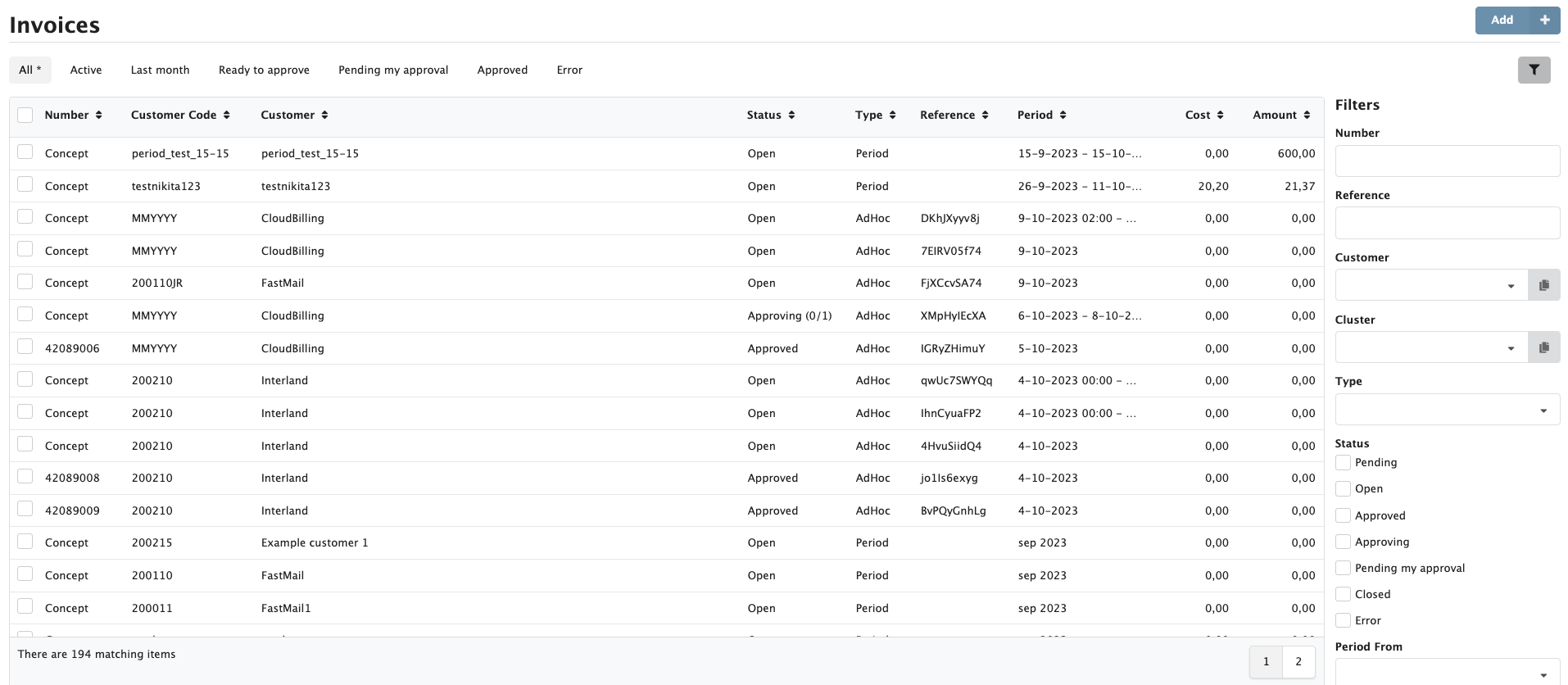 Figure Invoices 2: Invoices screen